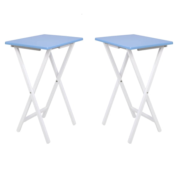 Mainstays Folding TV Tray Tables, Solid Rubberwood, Seaside Blue, Set of 2