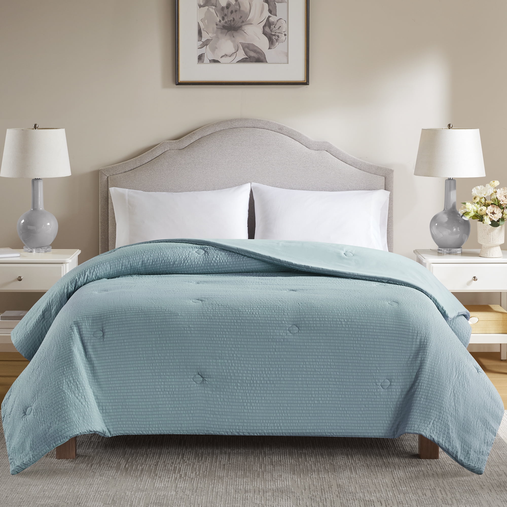 Mainstays Full/Queen Comforter, Reversible Down Alternative, All-Season, Blue Seersucker