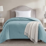 Mainstays Twin/Twin XL Comforter, Reversible Down Alternative, All-Season, Blue Seersucker