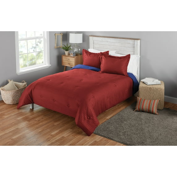 Mainstays Seersucker Full or Queen Solid Reversible Mini Comforter Set, 3 Piece