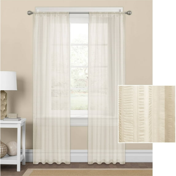 Mainstays Seersucker Textured Sheer Window Curtain Panel