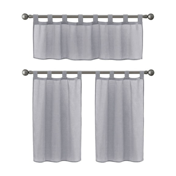 Mainstays Semi-Sheer Kitchen Tier Set, 3-Piece, Grey, 56" W x 36" L