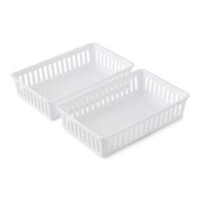Mainstays 2-Pack Plastic Drawer Organizer Storage Bin Set, Mini Drawer Storage Containers for Kitchen Drawer, Desk Drawer and Bathroom Drawer Organization, Arctic White, 10.3" x 6.5" x 2.4"