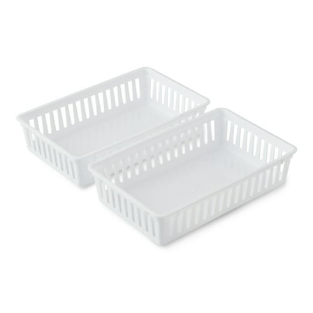 Mainstays Set of 2 Drawer Storage Organizer Plastic Mini Bins, 10.3" x 6.5" x 2.4", Arctic White
