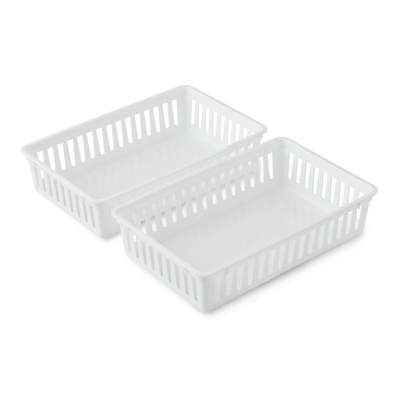 Mainstays Set of 2 Drawer Storage Organizer Plastic Mini Bins, 10.3" x 6.5" x 2.4", Arctic White