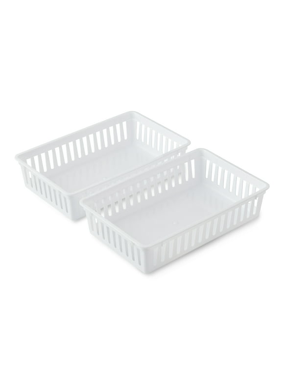 Mainstays Set of 2 Drawer Storage Organizer Plastic Mini Bins, 10.3" x 6.5" x 2.4", Arctic White