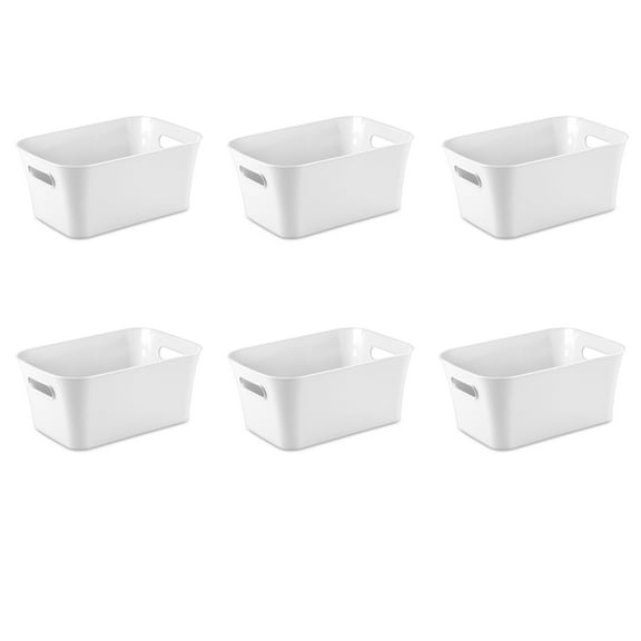 Mainstays Set of (2) Small Bins, Open Plastic Storage Containers, Versatile Stylish Organizers, White, 6 Pack