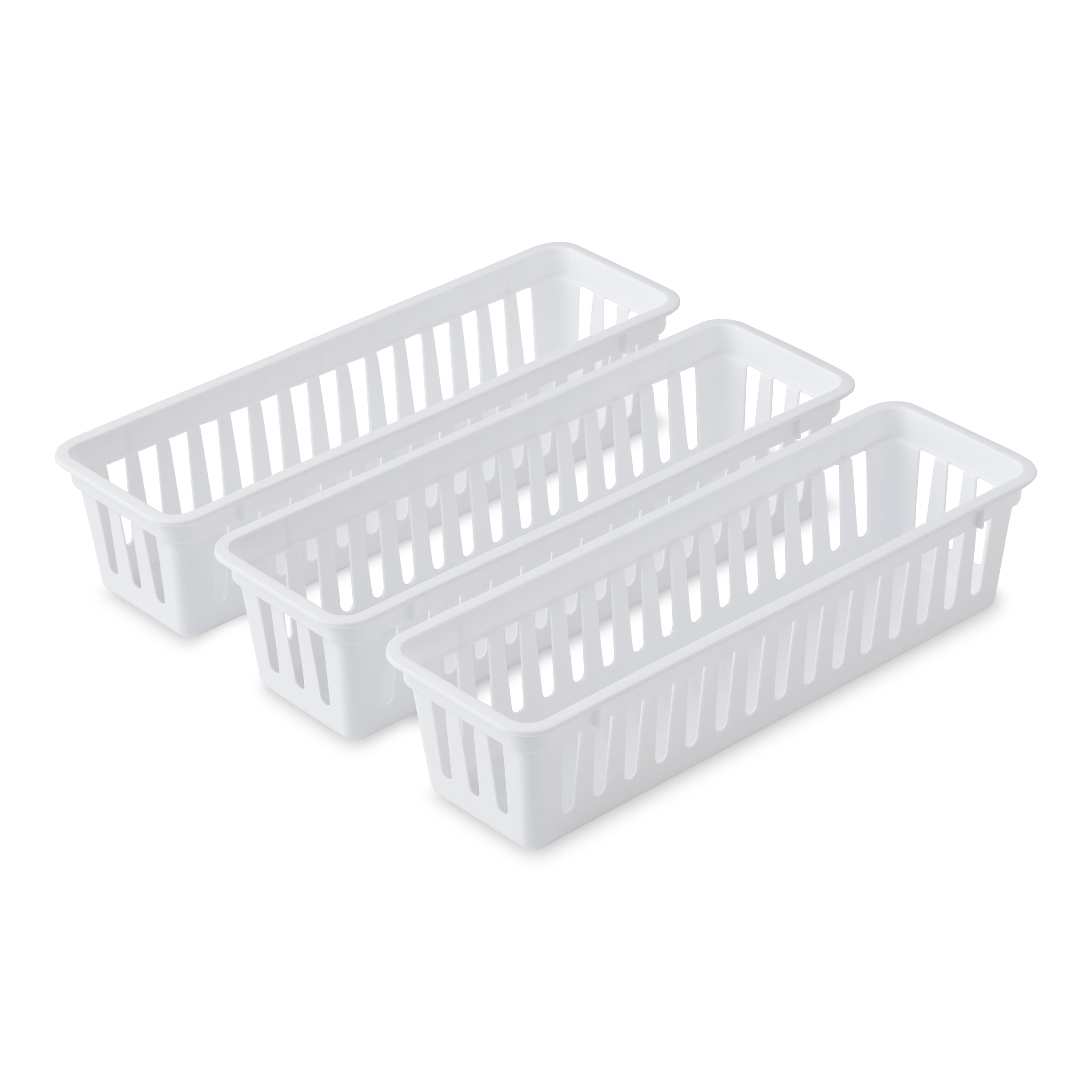 (12 pack) Mainstays Set of 3 Drawer Storage Narrow Utility Baskets, 10.