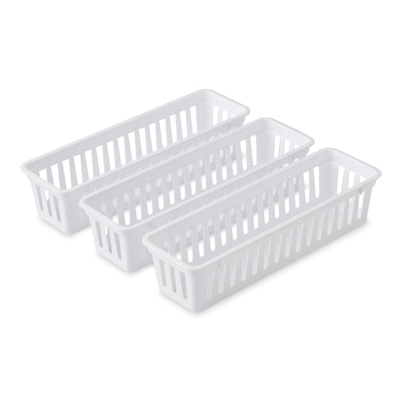 Mainstays 3-Pack Plastic Narrow Drawer Organizer Storage Baskets, Kitchen Drawer, Desk Drawer and Bathroom Drawer Organizer Bins, 10.3" x 3.1" x 2.4"