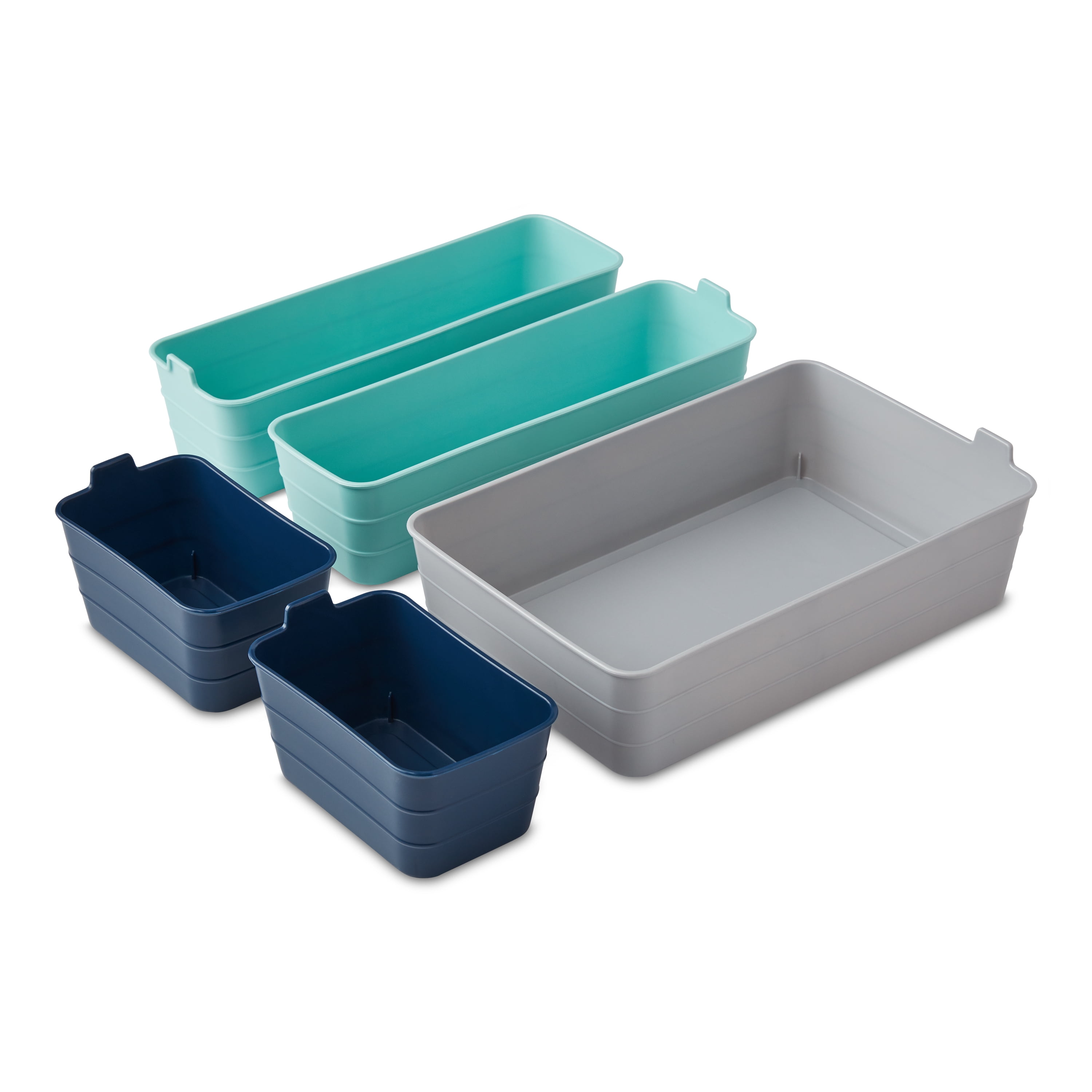 Mainstays Set of 5 Flexible Drawer Storage Organizers, Navy Teal Gray, case  pack 4 