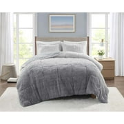 Mainstays Shaggy Faux Fur 3 Piece Grey Comforter Bed Set, Comforter and Shams, King