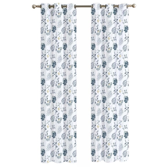 Mainstays Sheer Printed Grommeted Curtain Set, 2 Panels, Teal Floral, 38 in W x 84 in L