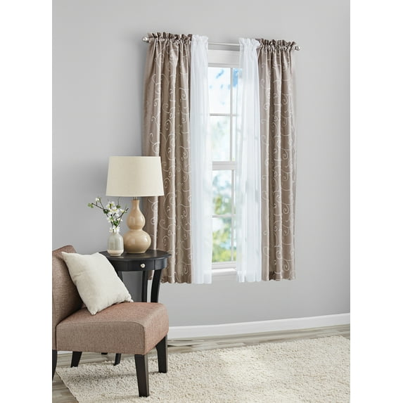 Mainstays Sheer Curtain Set, 4 Piece, 27.5" x 63", Beige
