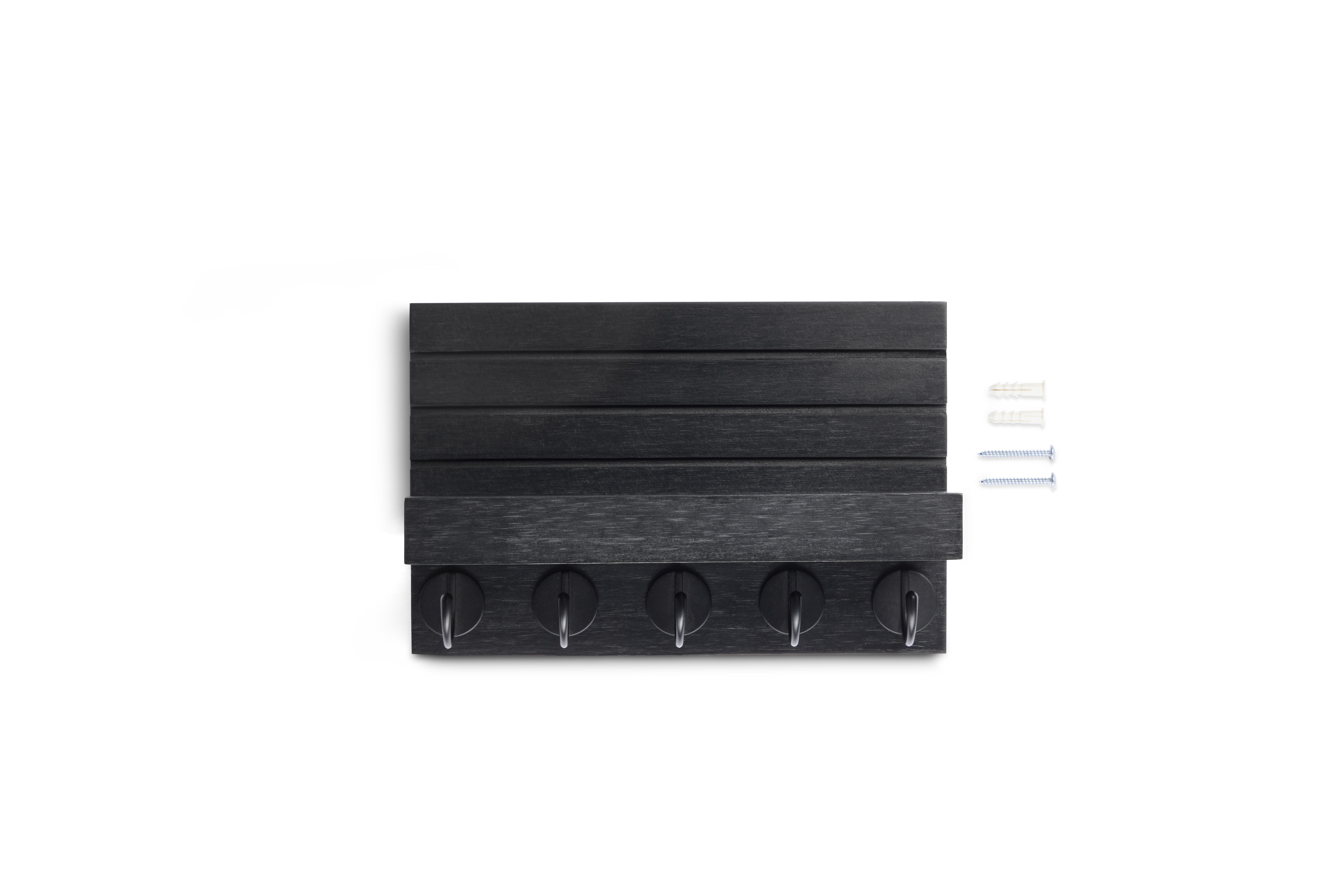 Shelf Mail and Key Wall Mount Rack Organizer with 5 Key Hooks, Black