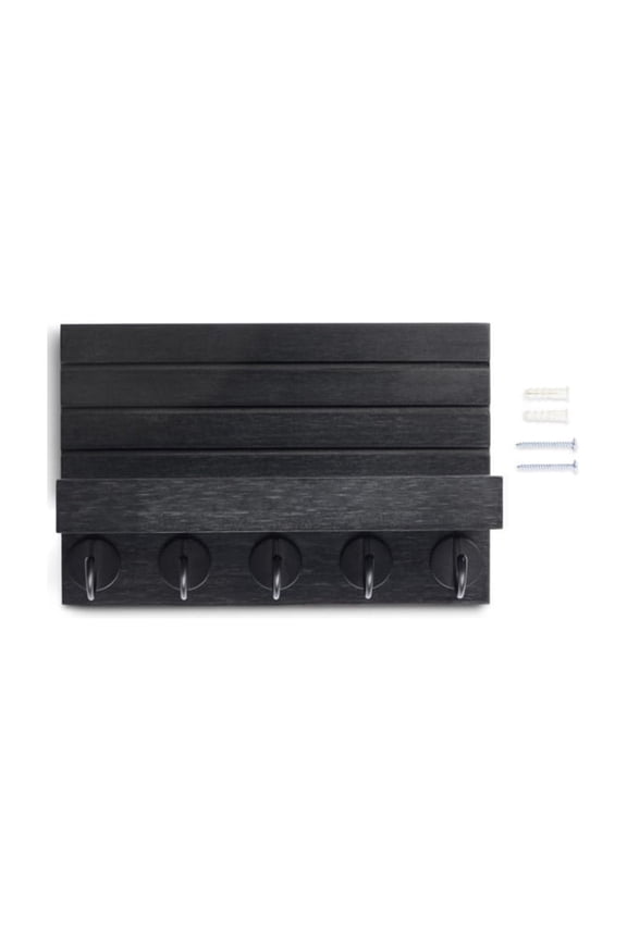 Shelf Mail and Key Wall Mount Rack Organizer with 5 Key Hooks, Black