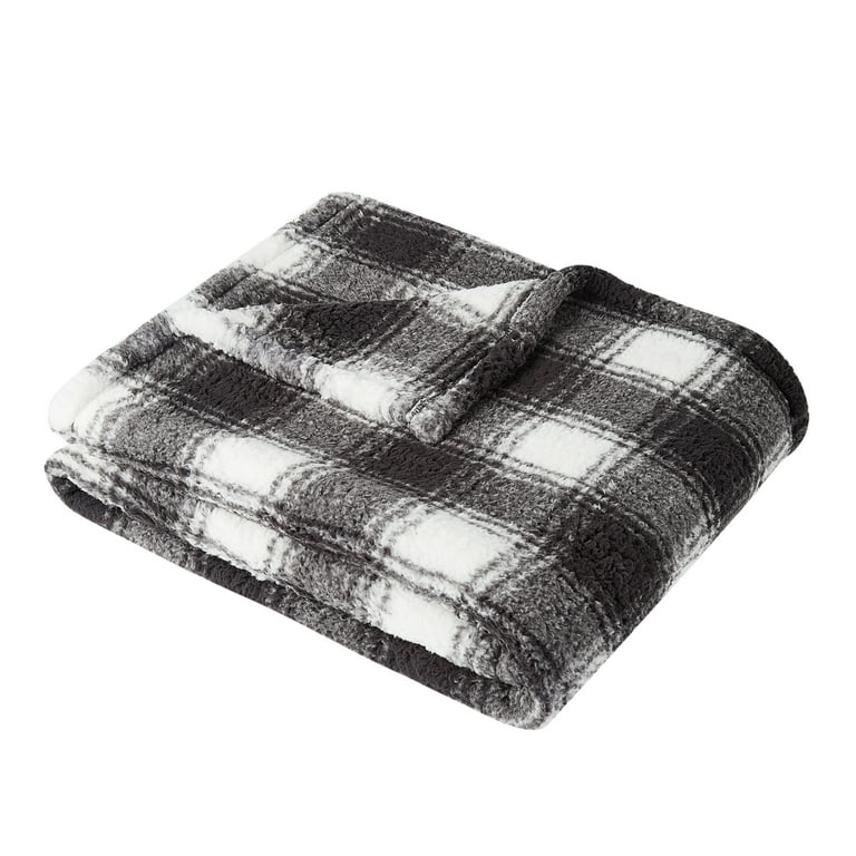 Mainstays Sherpa Throw Black Plaid Walmart