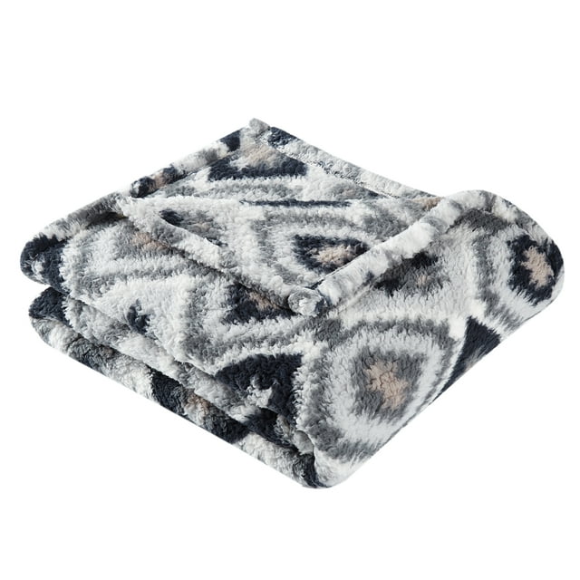 Mainstays Sherpa Throw Blanket, 50" X 60", Grey Aztec