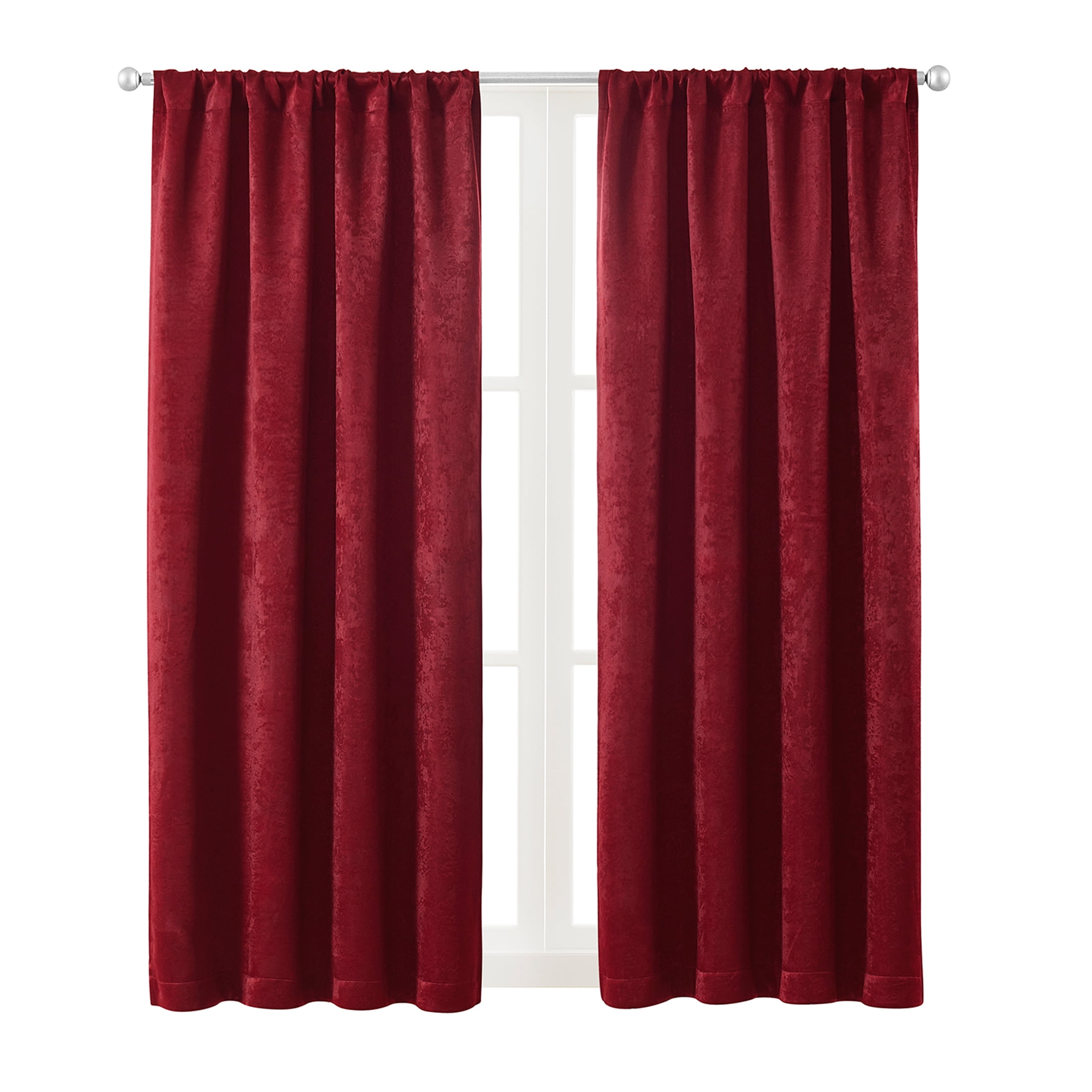 Mainstays Shimmer Rod Pocket Blackout Curtain Panel Pair, Set of 2, Burgundy, 37"W x 63"L