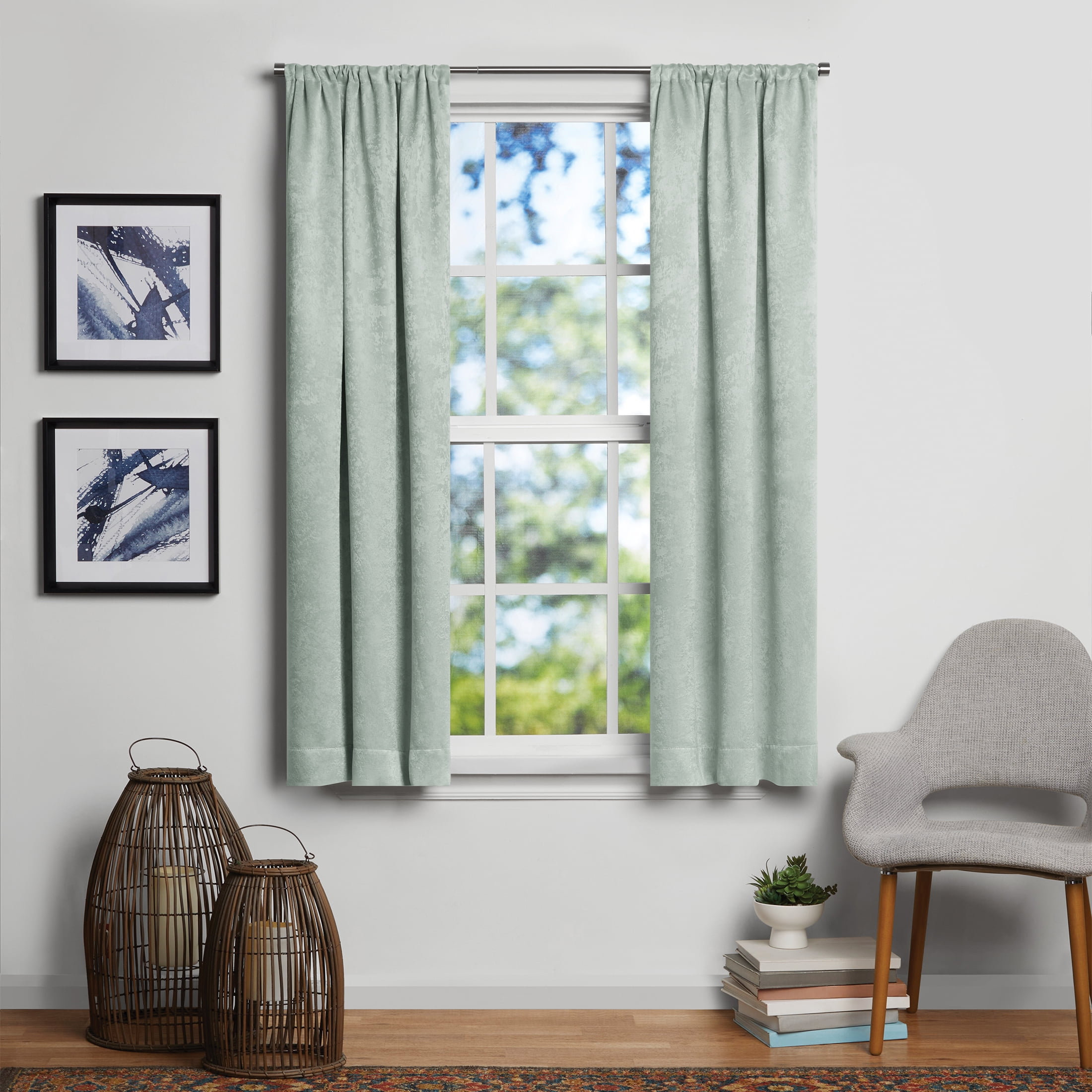 Mainstays Shimmer Rod Pocket 99% Blackout Curtains, Set of 2, Green, 37" W x 63" L