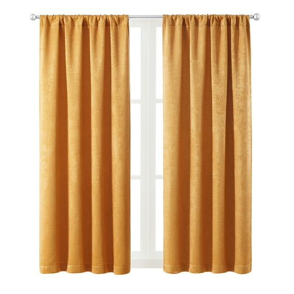 Mainstays Shimmer Rod Pocket 99% Blackout Curtains, Set of 2, Gold, 37" W x 54" L