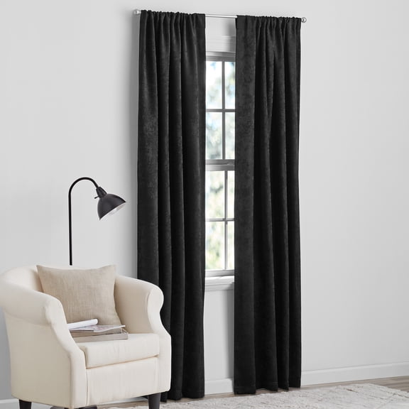 Mainstays Shimmer Rod Pocket 99% Blackout Curtains, Set of 2, Black, 37" W x 84" L