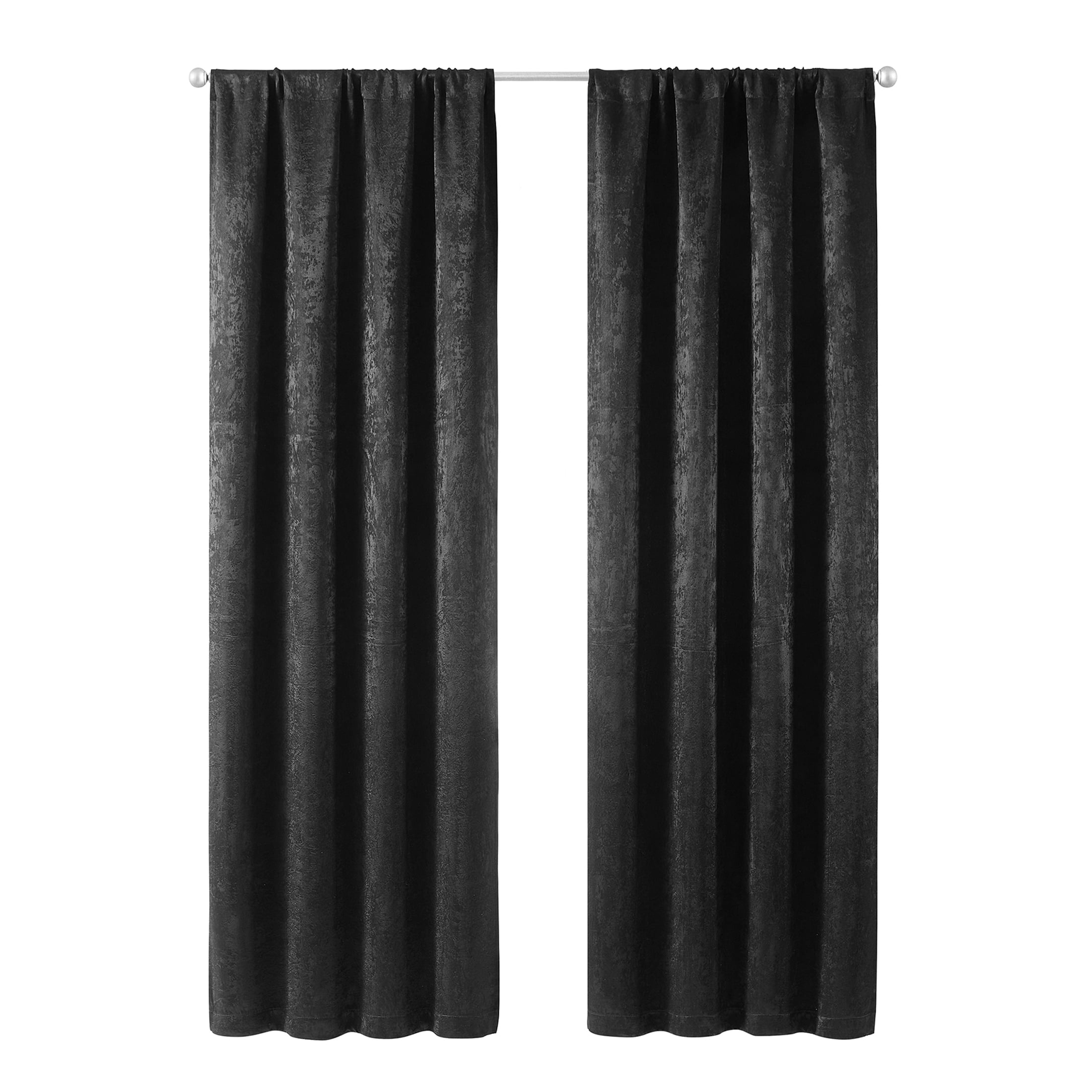 Mainstays Shimmer Rod Pocket 99% Blackout Curtains, Set of 2, Black, 37" W x 95" L