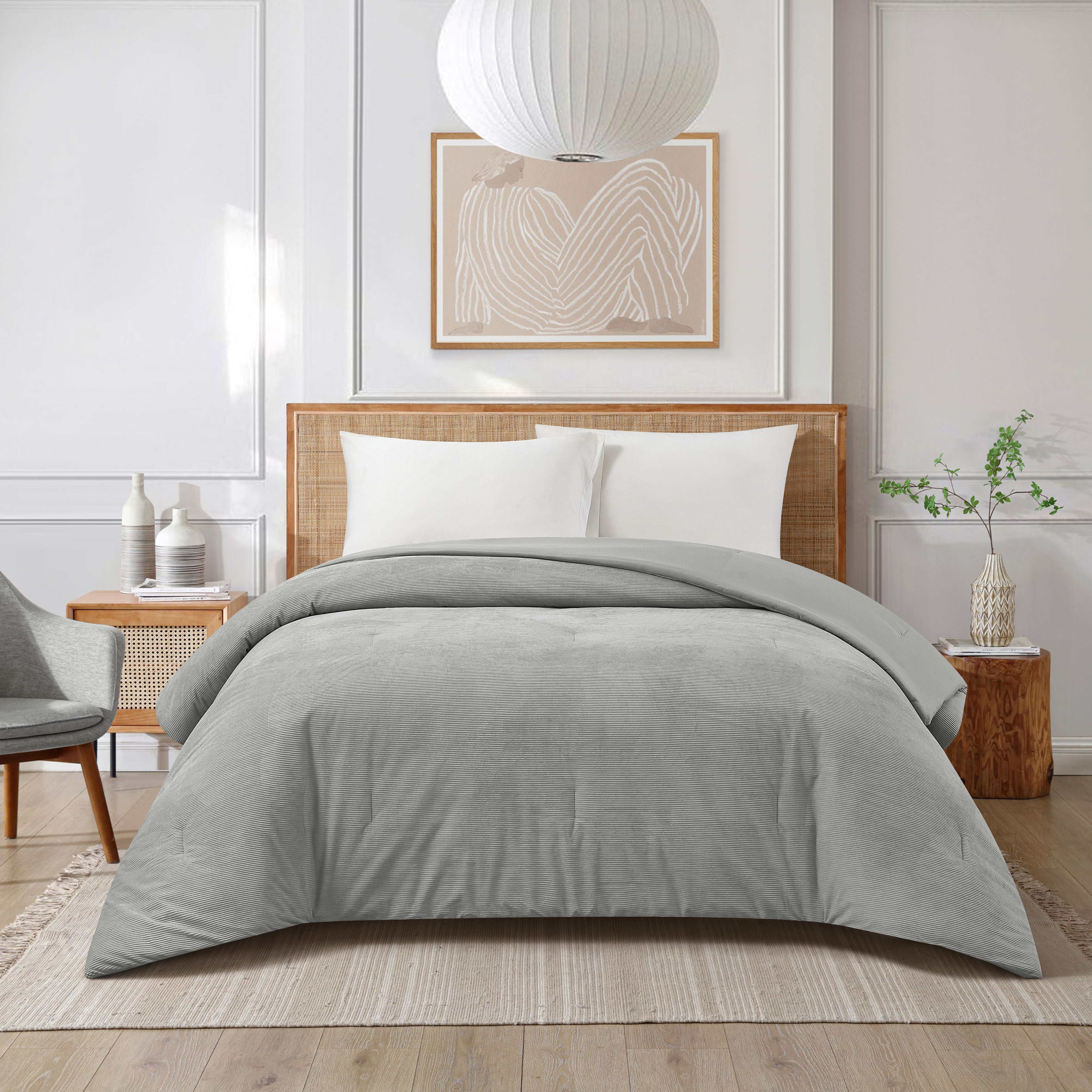 Mainstays Silver Corduroy Comforter For Teens and Adults, King