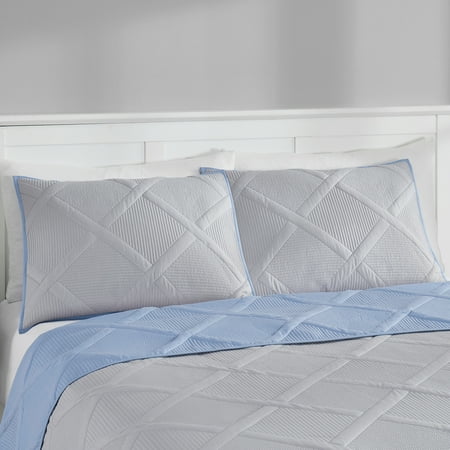Mainstays Diamond Pinsonic Quilted Pillow Sham, Silver, Standard/Queen, 2 Pack, All Ages