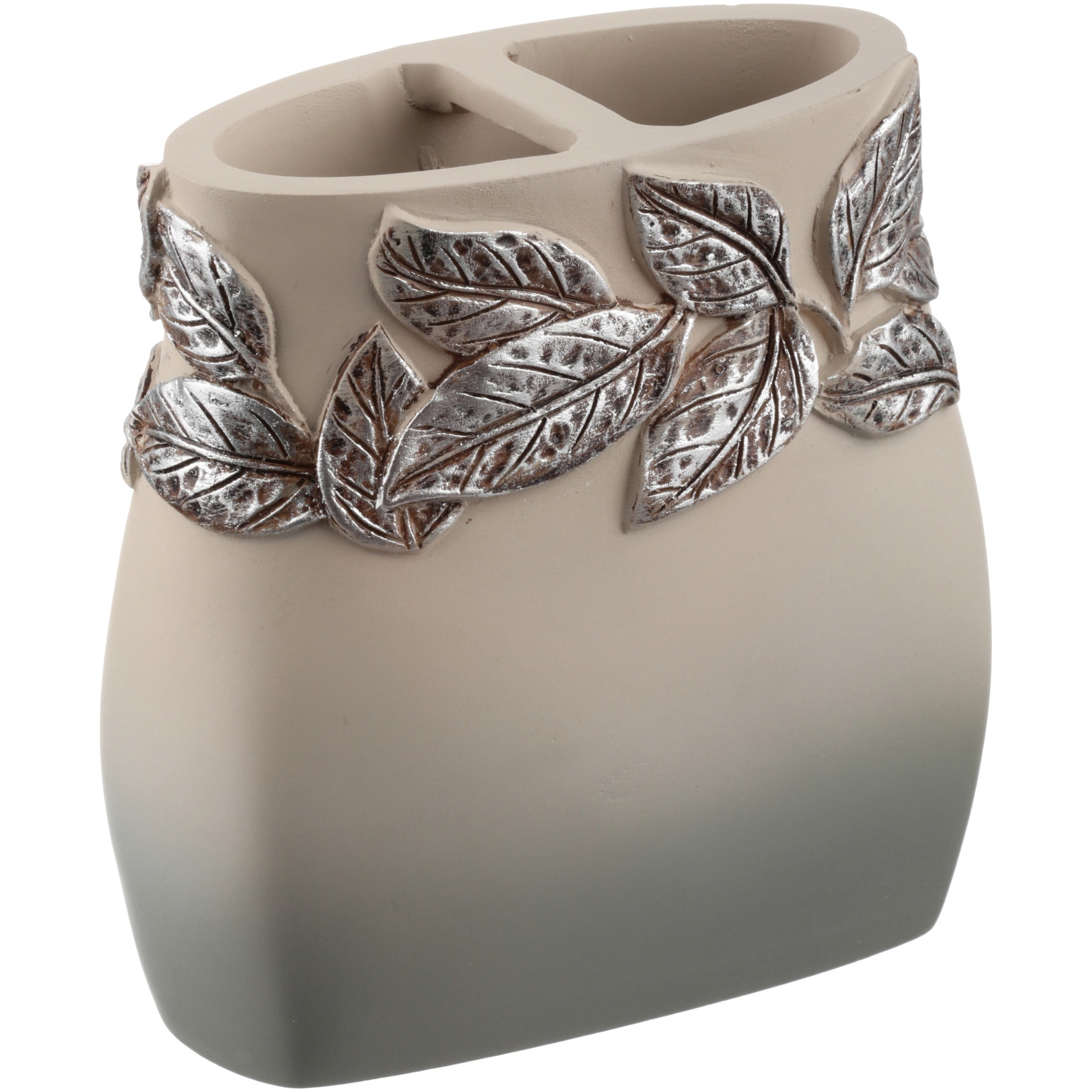 Mainstays Silver Leaves Toothbrush Holder, Gray, Silver
