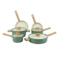 thumbnail interactive-video image 1 of Mainstays Simplicity 10 Pcs Aluminum Nonstick Ceramic Cookware Set Green Sage, 1 of 8