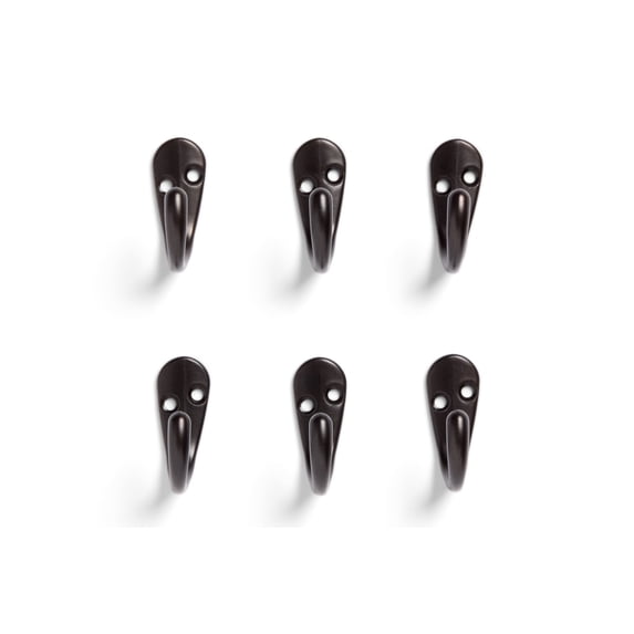 Mainstays, Bronze Finish Metal Hooks, Clutter-Free Hooks for Hanging Towels and Coats, 10 lbs Capacity, 6 Pack