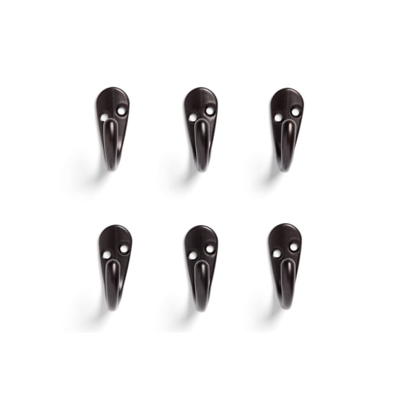 Mainstays, Bronze Finish Metal Hooks, Clutter-Free Hooks for Hanging Towels and Coats, 10 lbs Capacity, 6 Pack