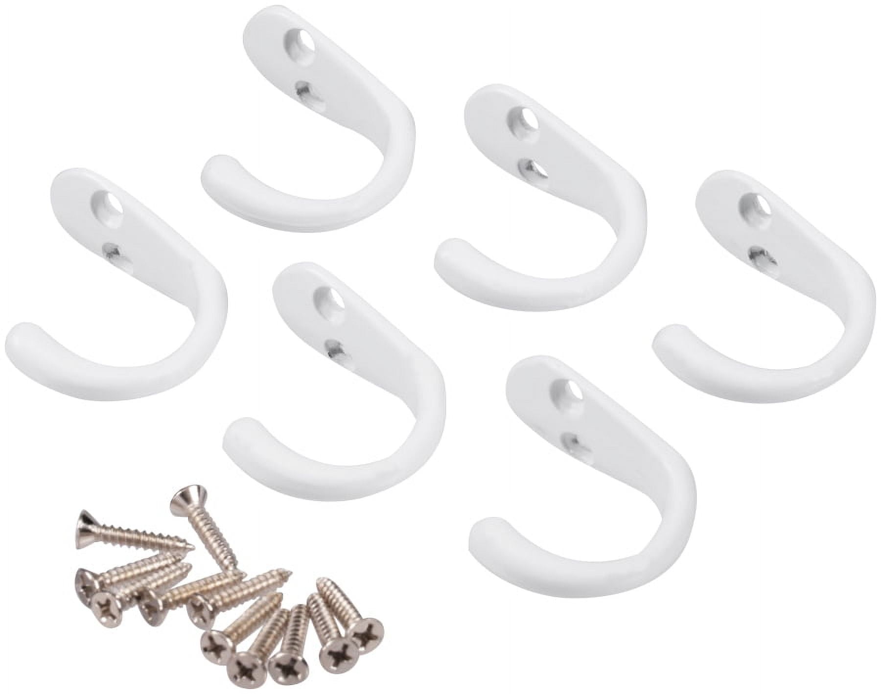 Mainstays, Single White Metal Hooks, 6 Pack, Mounting Hardware Included, 10  lb Working Limit