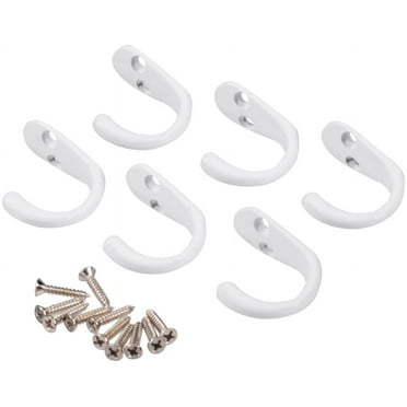 Mainstays, Single White Metal Hooks, 6 Pack, Mounting Hardware Included, 10 lb Working Limit