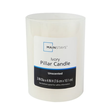 Mainstays Single Wick 3" x 4" Pillar Candle, Unscented, Ivory