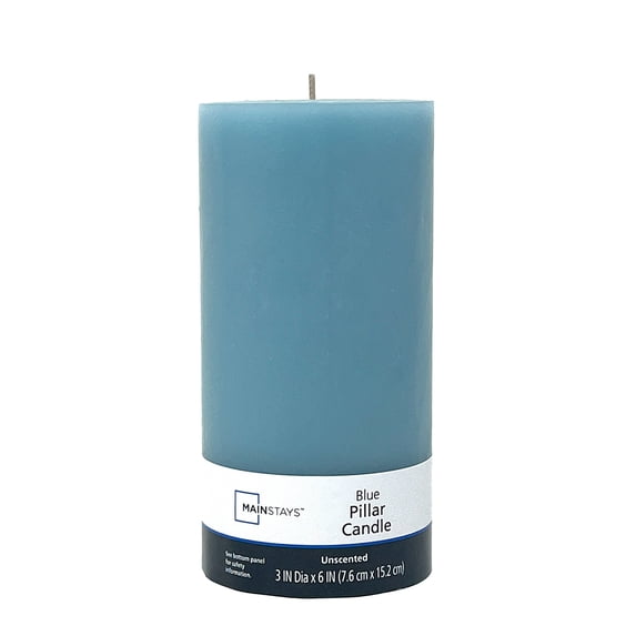 Mainstays Single Wick Pillar Candle, 3 in x 6 in, Unscented, Blue