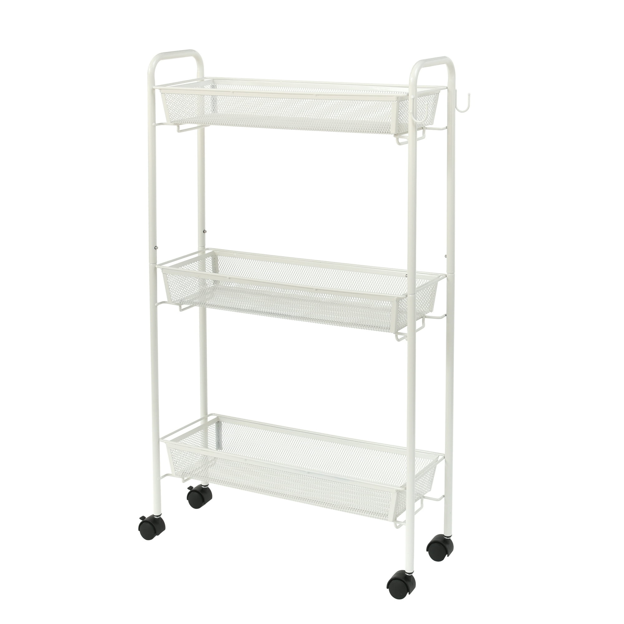 Mainstays Slim 3-Shelf Rolling Bathroom Organization Cart with 2 Hook