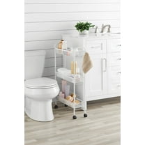 Mainstays Slim 3-Tier Rolling Bathroom Storage Cart with Hooks, White