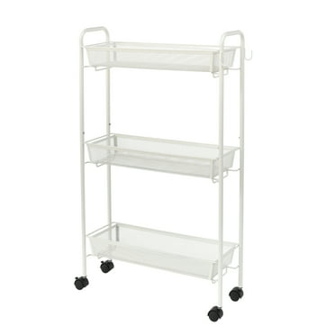 Mainstays Slim 3-Tier Rolling Bathroom Storage Cart with Hooks, Black