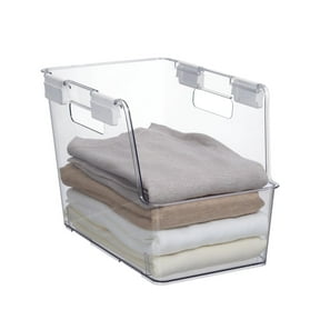 Mainstays Small Clear Plastic Stackable Closet Organizer Bin with White Latches