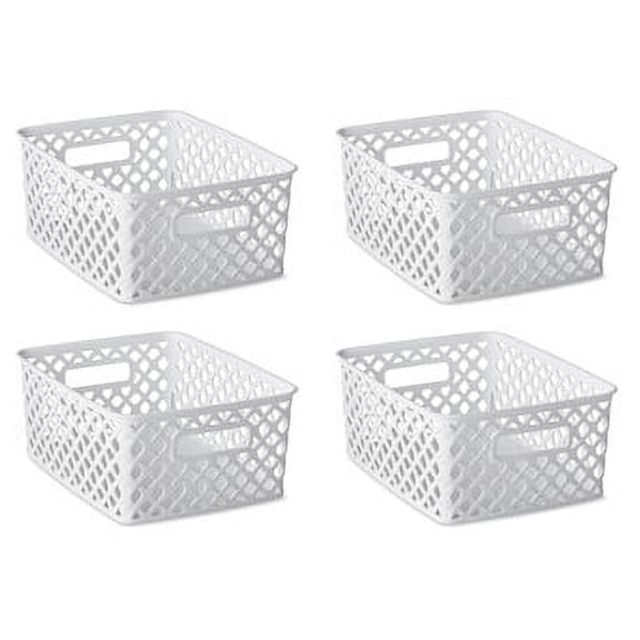 Mainstays Small Decorative Plastic Mesh Basket, 4 Pack, White