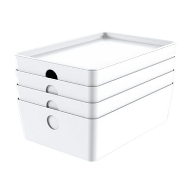 Mainstays Small Lidded Storage Bins, White, Set of 4