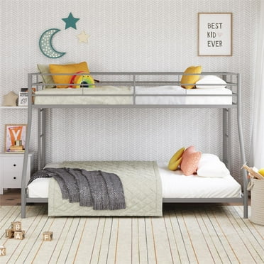Mainstays Small Space Junior Twin over Full Low Profile Metal Bunk Bed, Silver