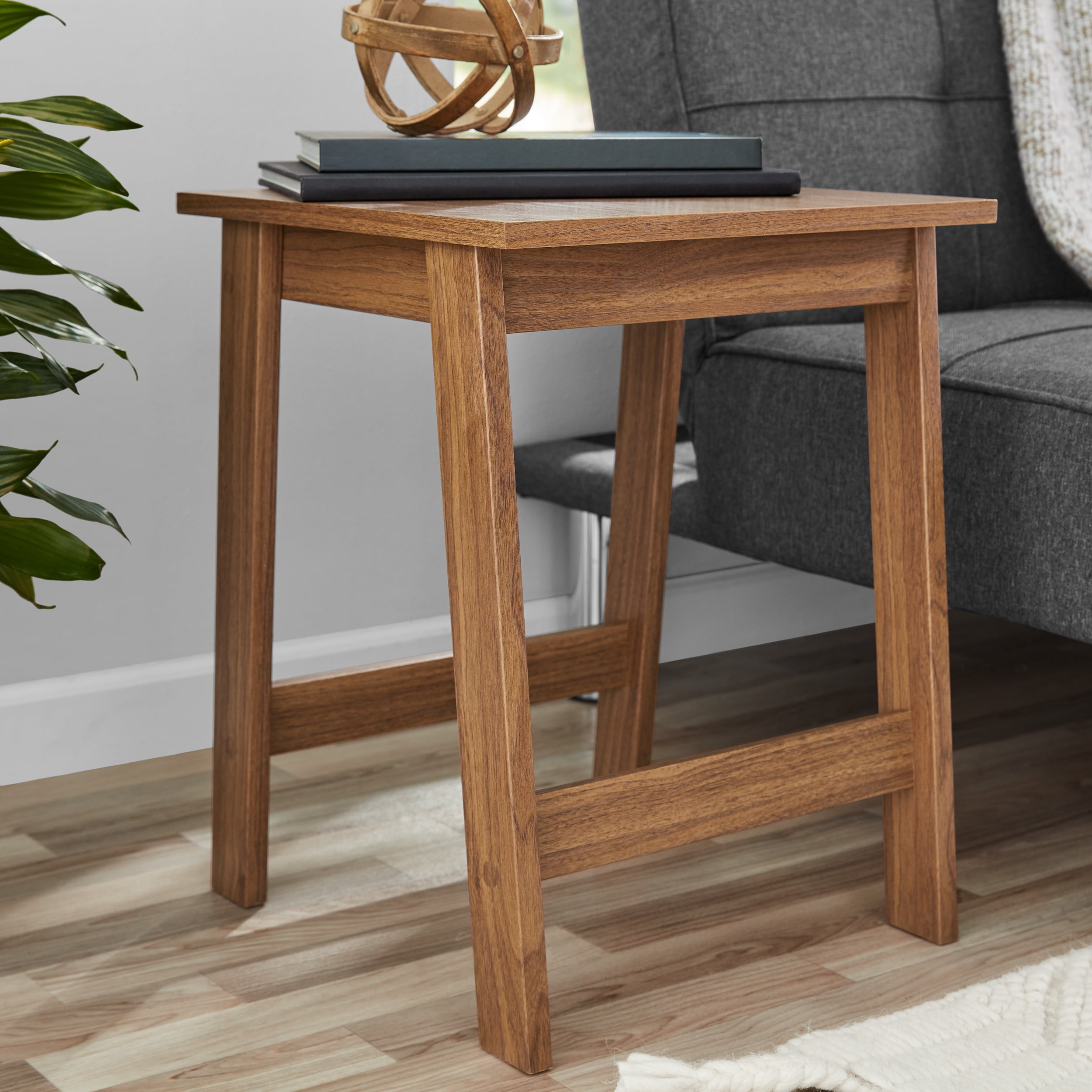 Oak Triangle Corner Table Solid Wood End Table Cross Legs