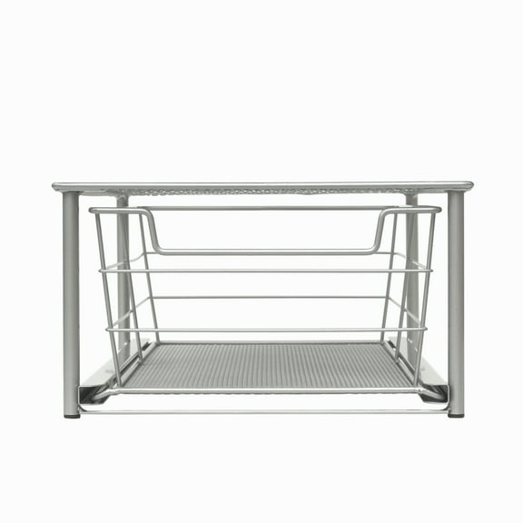 Open Box Mainstays Small Stackable Slide-Out Drawer Organizer, Satin Nickel, 10.03" x 14.96"