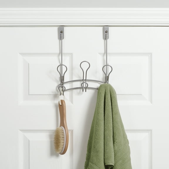 Mainstays SnugFit 3-Hook Over-the-Door Towel and Robe Rack, Satin Nickel