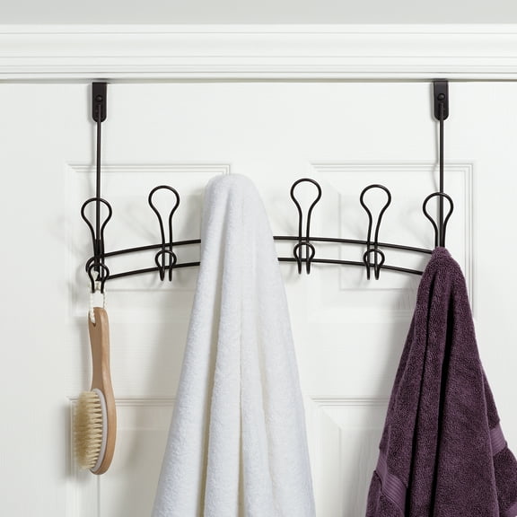 Mainstays SnugFit 6-Hook Over-the-Door Towel and Robe Rack, Oil-Rubbed Bronze