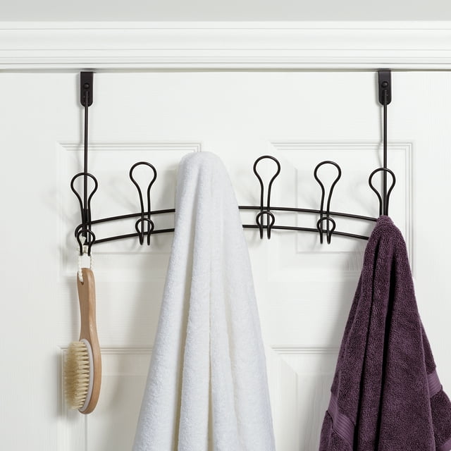 Mainstays SnugFit 6Hook Metal overtheDoor Towel Holder Rack and Robe Hooks, Oil Rubbed Bronze