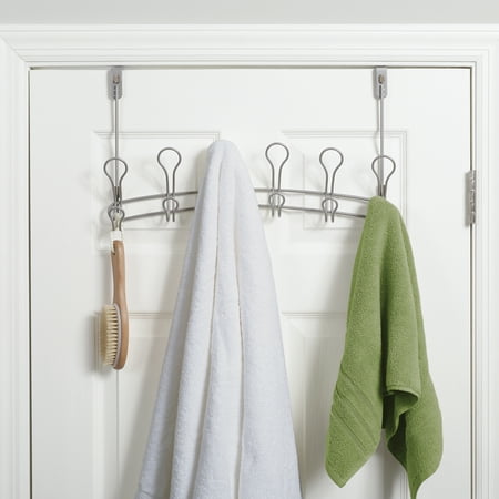 Mainstays SnugFit Over-the-Door Towel & Robe Rack – 6 Double Hooks, Satin Nickel