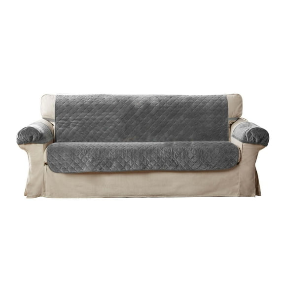 Mainstays Sofa Quilted Plush Fabric Pet Cover Multipurpose Furniture Protector, Gray, 3-Piece